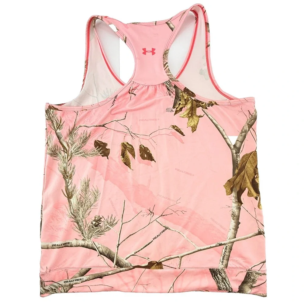 Under Armour Womens HeatGear Tank‎ Top Pink Realtree Camo Athletic XL